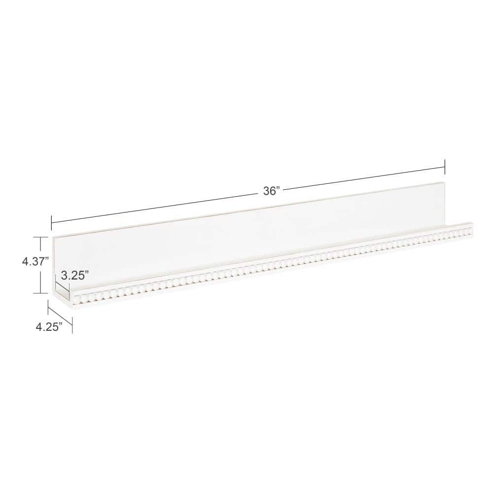 White Beaded Floating Wall Shelf, 36-Inch MDF