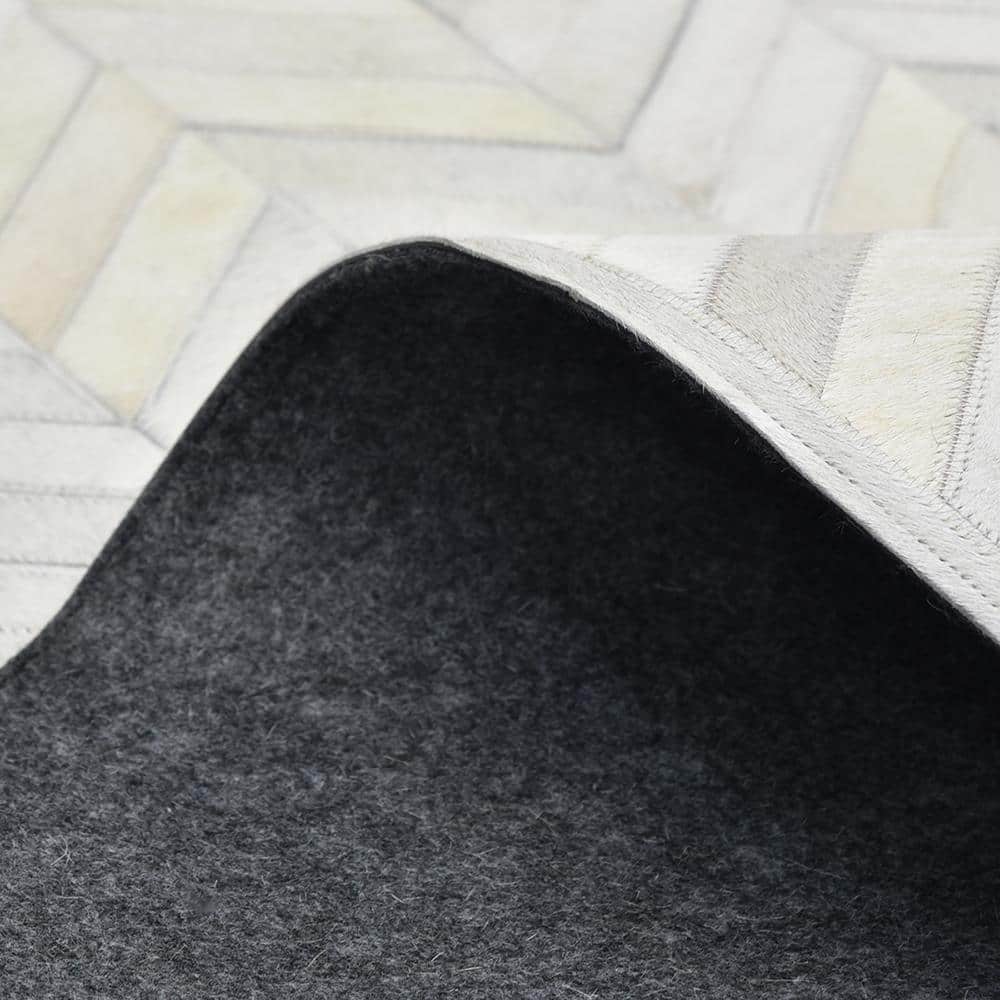 Meir Handmade Ivory Wool & Cowhide Geometric 8' x 10' Rug