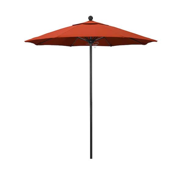 California Umbrella 7.5 ft. Black Aluminum Commercial Market Patio Umbrella with Fiberglass Ribs and Push Lift in Sunset Olefin