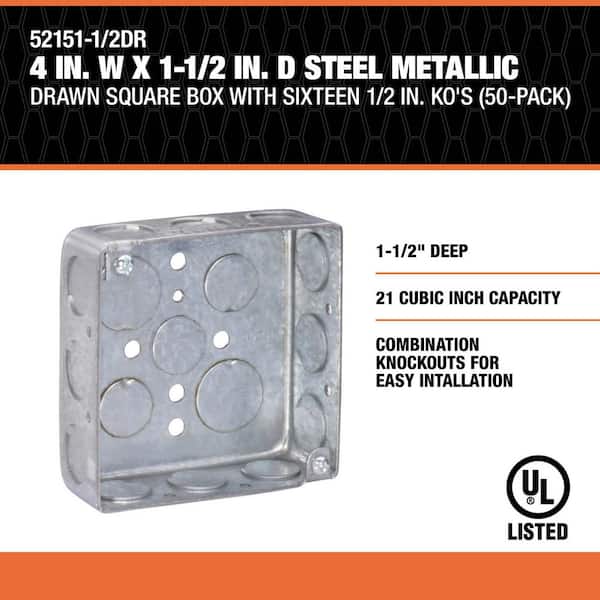 Southwire 4 in. W x 1-1/2 in. D Steel Metallic Drawn Square Box