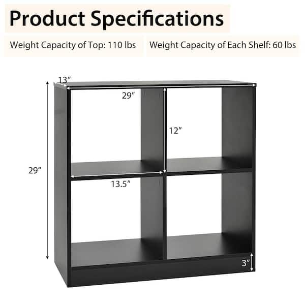 Costway 29 in. Tall Black Engineered Wood 4-Cube Bookcase Costway 29 in. Tall Black Engineered Wood 4-Cube Bookcase