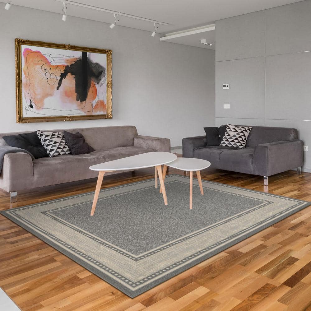 Light Gray Rectangular Synthetic Washable Area Rug
