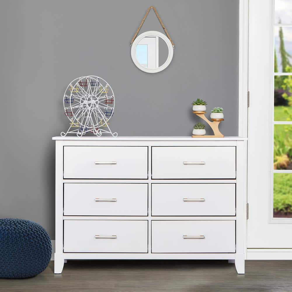 White Mid-Century Modern Double Nursery Dresser