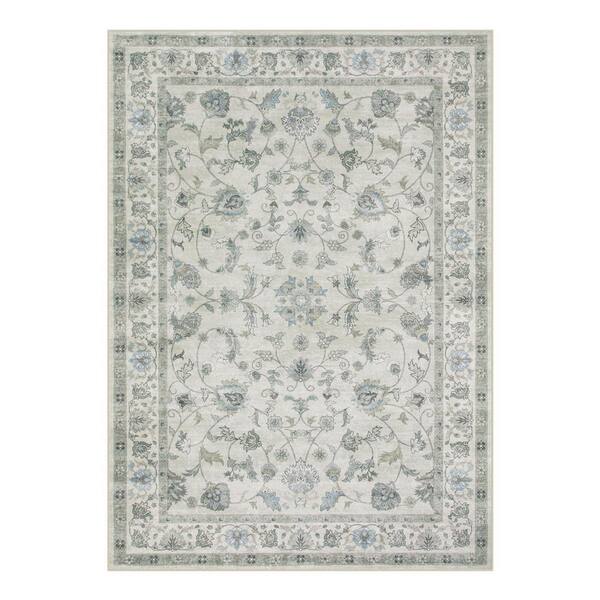 Vintage Floral Vine Washable Non-Slip Beige 5 ft. x 7 ft. Area Rug