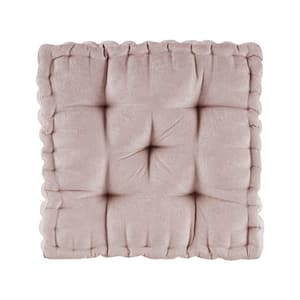 Blush Pink Scalloped Edge Design Square Poly Chenille Floor Pillow Cushion 20 in. x 20 in. Throw Pillow