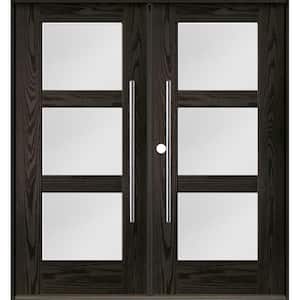 Faux Pivot 72 in. x 80 in. Right-Active Inswing 3-Lite Satin Glass Baby Grand Stain Double Fiberglass Prehung Front Door