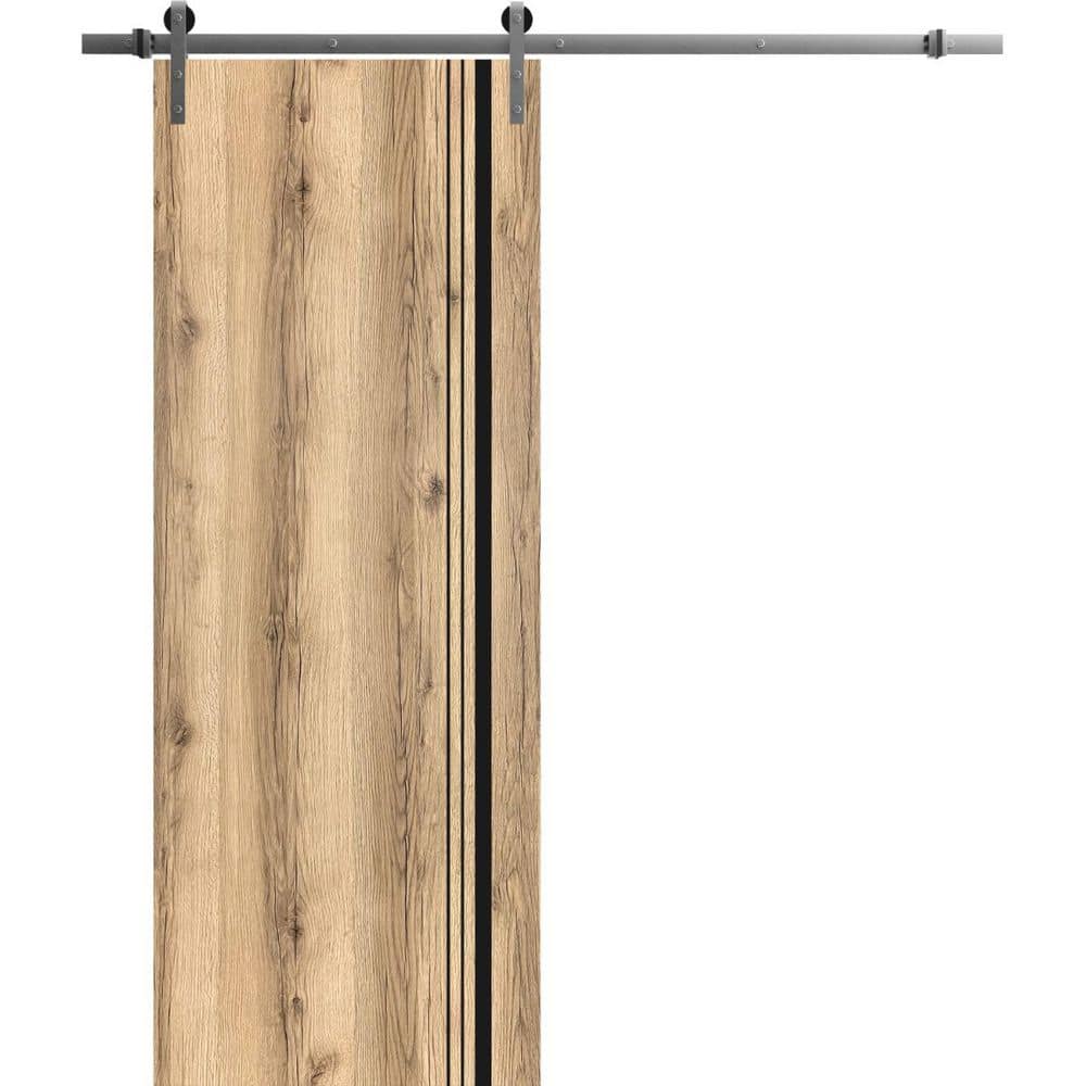 Assembly Required 24 in. x 80 in. 1-Panel Oak Solid Wood with Honeycomb Sliding Barn Door with Hardware Kit price history on PriceWatchPro