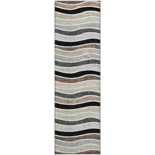 Mayfield Premium Machine Washable Abstract AMF2333 Black 2 ft. x 7 ft. Runner Rug