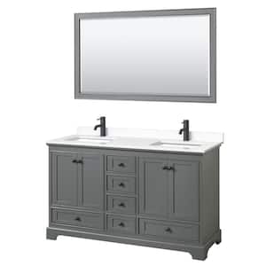 Deborah 60 in. W x 22 in. D x 35 in. H Double Bath Vanity in Dark Gray with White Cultured Marble Top and 58 in. Mirror