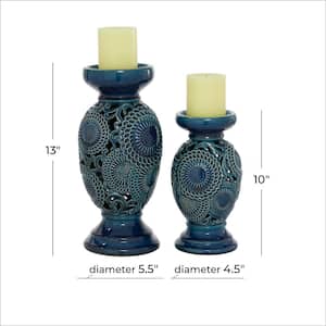 Blue Ceramic Pillar Candle Holder (Set of 2)