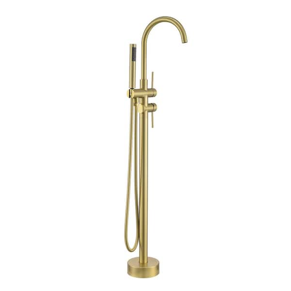 Tahanbath Single-Handle Free Standing Claw Foot Freestanding Tub Faucet with Handheld Shower in Brushed Gold