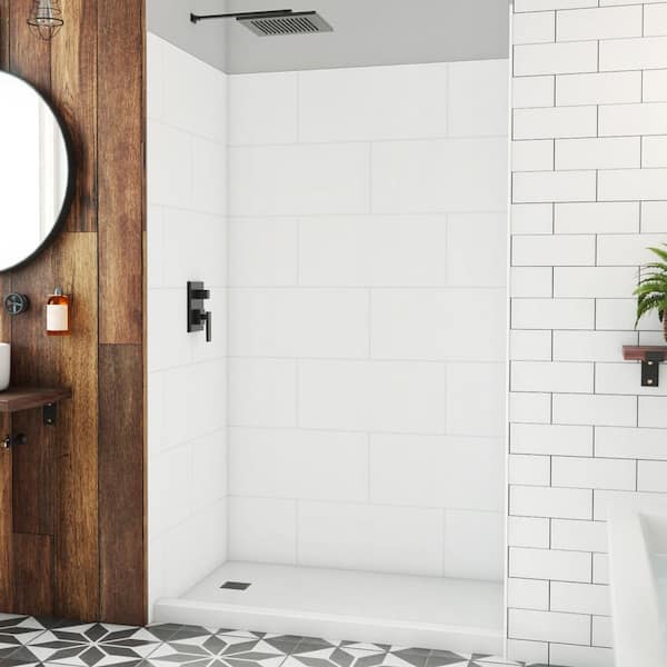 DreamLine DreamStone 50 in. W x 84 in. H x 36 in. D 3-Piece Glue Up Traditional Solid Alcove Shower Wall Surround in White