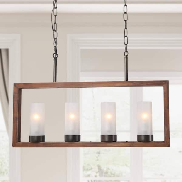 Uolfin Rustic 4-Light Island Pendant Light with Frosted Glass Shade for Kitchen or Dining Room