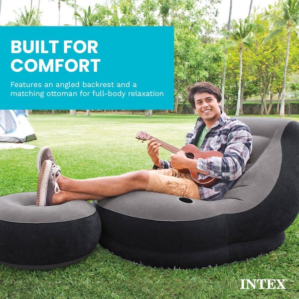 Intex Twin Size Inflatable Chair with Ottoman in Black and Grey