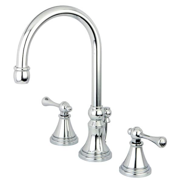 Kingston Brass Governor 8 in. Widespread 2-Handle Bathroom Faucets with Brass Pop-Up in Polished Chrome