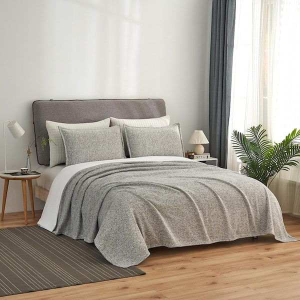 JML Black Microfiber Twin Knit Blanket with Pillow Sham