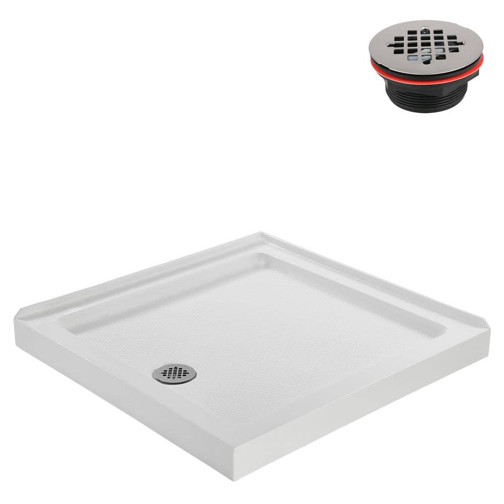 Streamline 36" White Acrylic Corner Shower Base with ABS Drain
