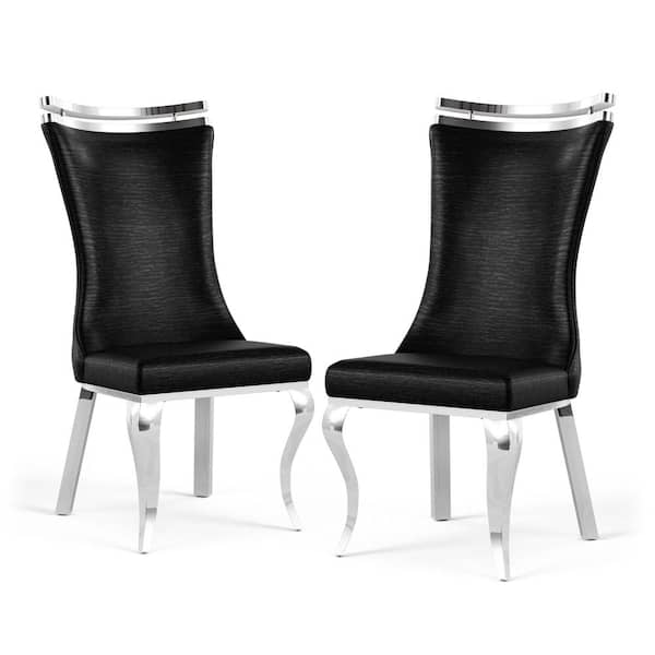 Weirsh Black Fabric Upholstered Double Crown Dining Chairs with Chrome Saber Legs (Set of 2)