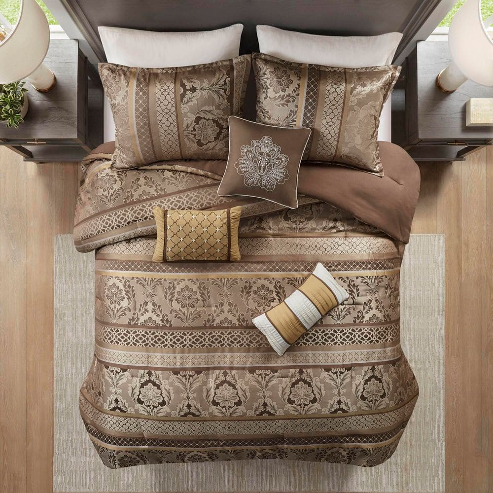 Bellagio Brown and Gold Queen Jacquard Comforter Set