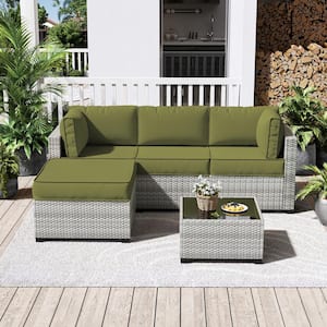 25.6 in. x 25.6 in. x 4 in. (9-Piece) Deep Seating Outdoor Sectional Replacement Cushion Light Green