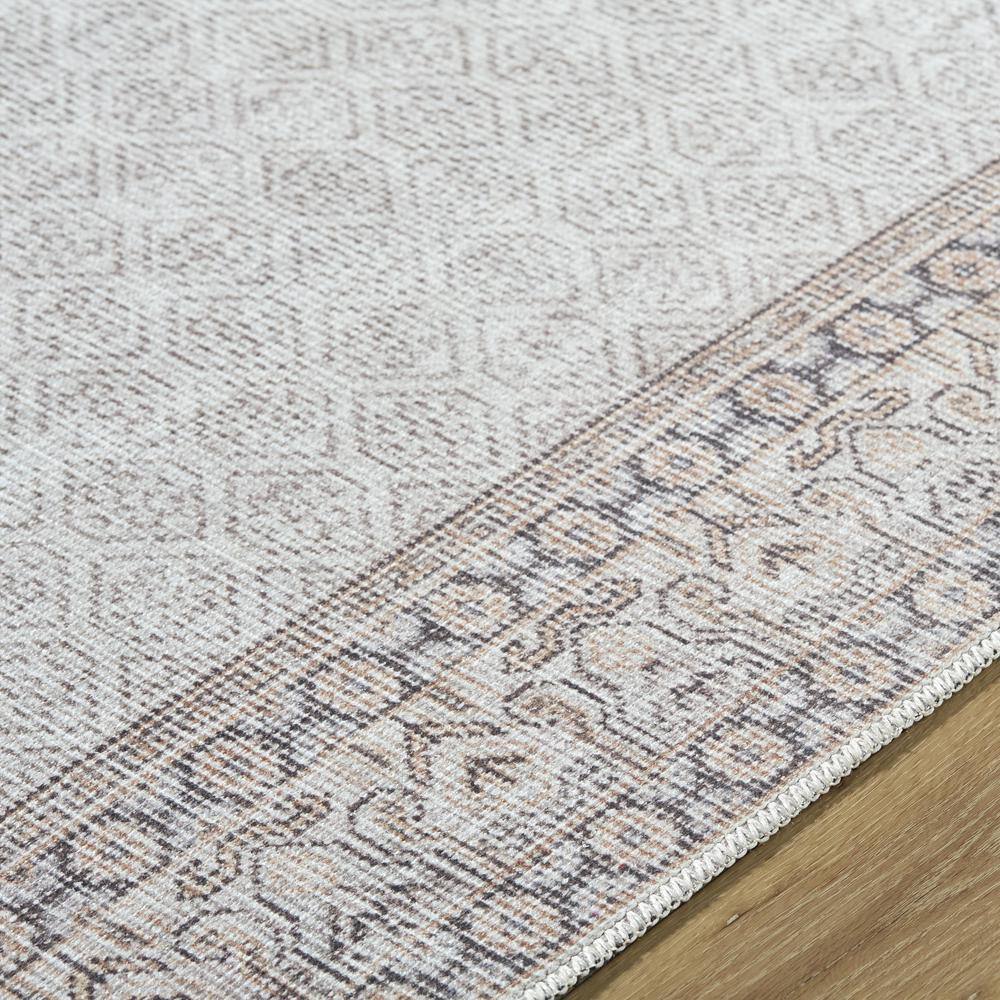 Rainier Cream and Tan Polyester Washable Runner Rug