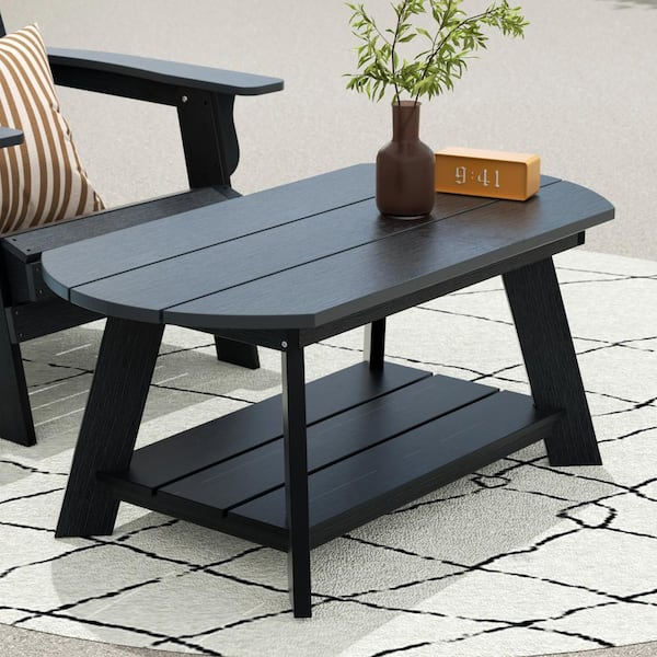 WESTIN OUTDOOR Vineyard Black Rectangular Plastic Outdoor Double Layer Adirondack Coffee Table