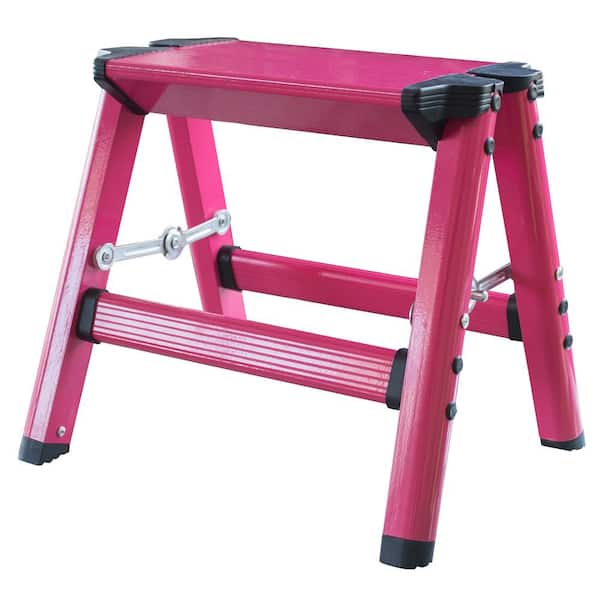 AmeriHome Aluminum Single Step Folding Stool with 330 lbs. Load Capacity in Neon Pink