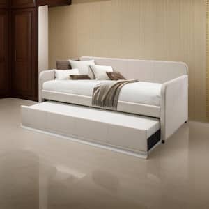 White Twin Upholstered Wooden Daybed with Trundle and Panel Back