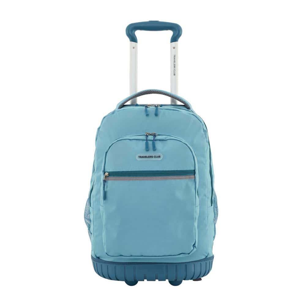 Travelers Club 20 in. AQUA BLUE 2-SECTION ROLLING BACKPACK with SOLID ...