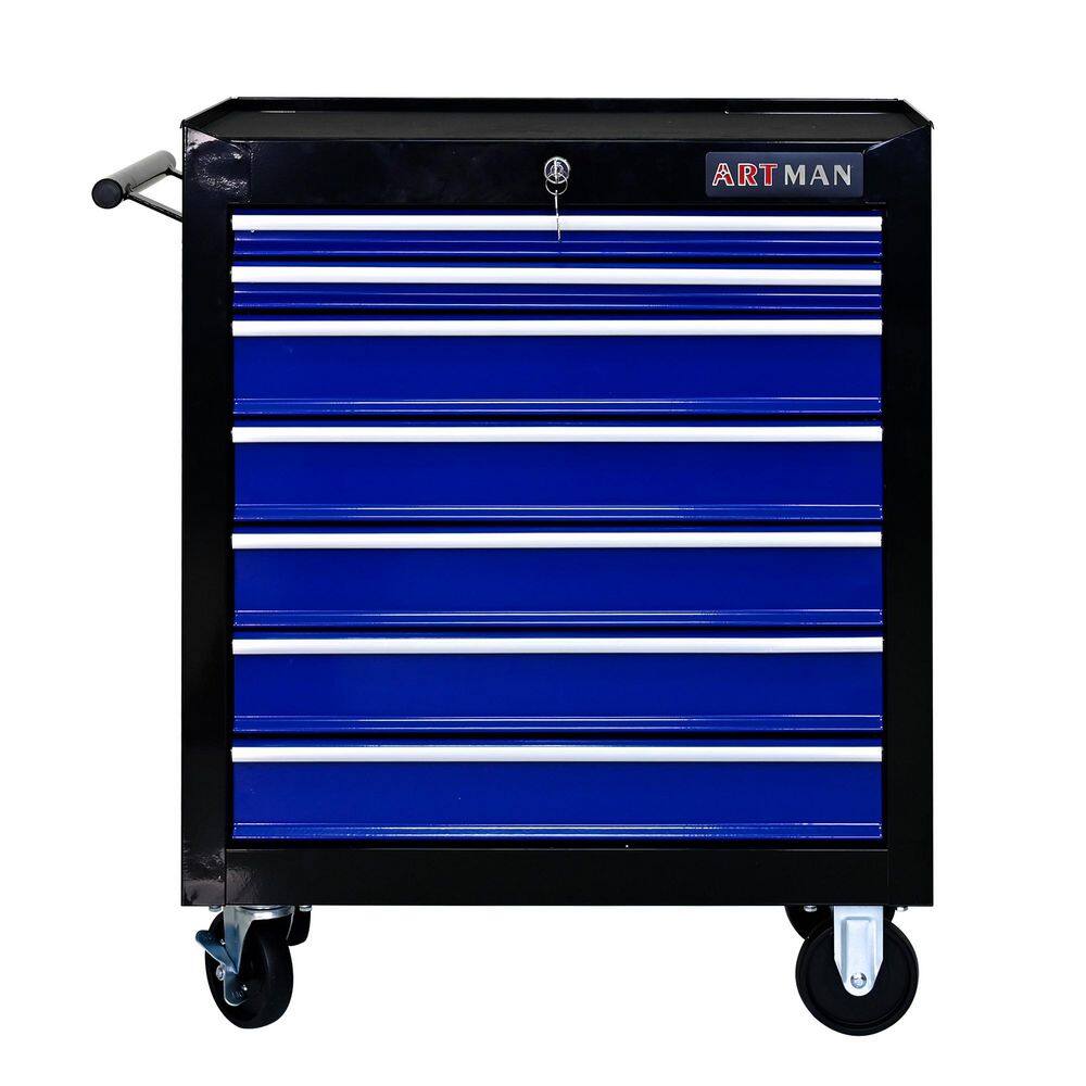 12.9 in. W 7 Drawer Rolling Metal Blue Tool Cabinet with Lock, 4 Wheels Tool Carts with Workbench and Push Rod price history on PriceWatchPro
