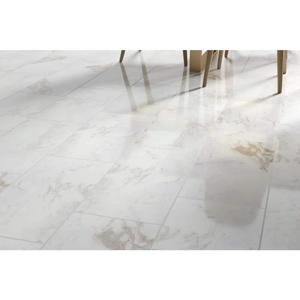 Kalta 12" x 24" Polished White Marble Look Tile
