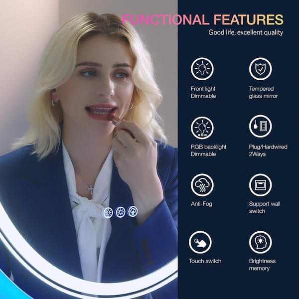 28 in. W x 36 in. H Oval Frameless High-quality 192 LEDs/m RGB LED Anti-Fog Tempered Glass Wall Bathroom Vanity Mirror