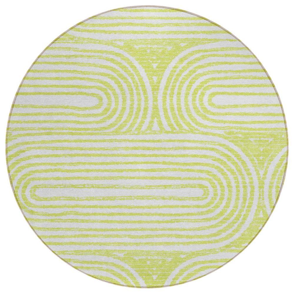 Green and White 8 ft. Round Woven Abstract Round Indoor/Outdoor Area Rug price history on PriceWatchPro