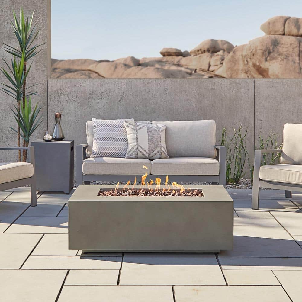 Mist Gray Rectangular Gas Fire Pit Table with Steel Frame