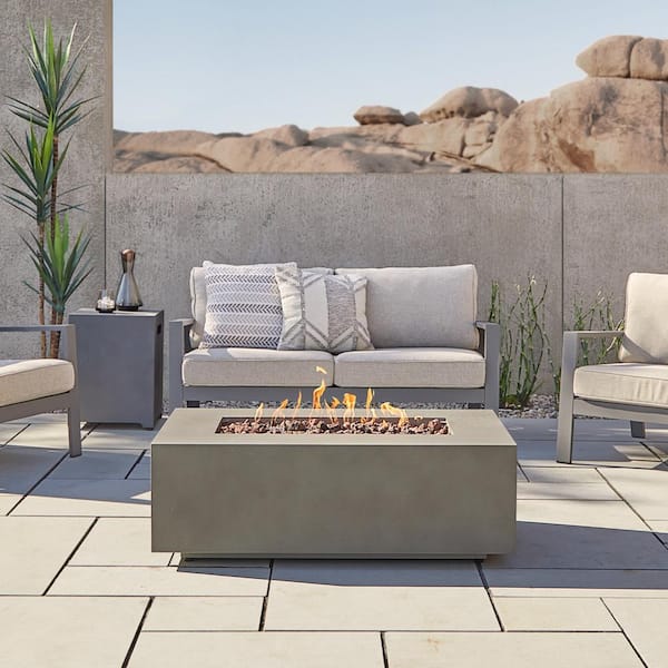Real Flame Aegean 42 in. x 13 in. Rectangle Steel Propane Gas Fire Pit Table in Mist Gray with NG Conversion Kit