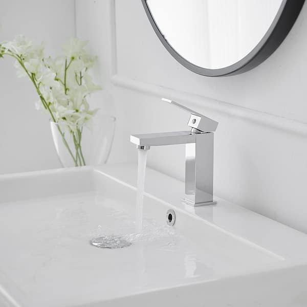 Single Handle Single Hole Modern Bathroom Faucet Bathroom Drip-Free Vanity Sink Faucet Low-Arc in Polished Chrome