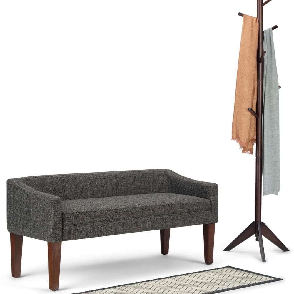 Parris Dark Grey Tweed-Look Upholstered Bench with Swooped Arms