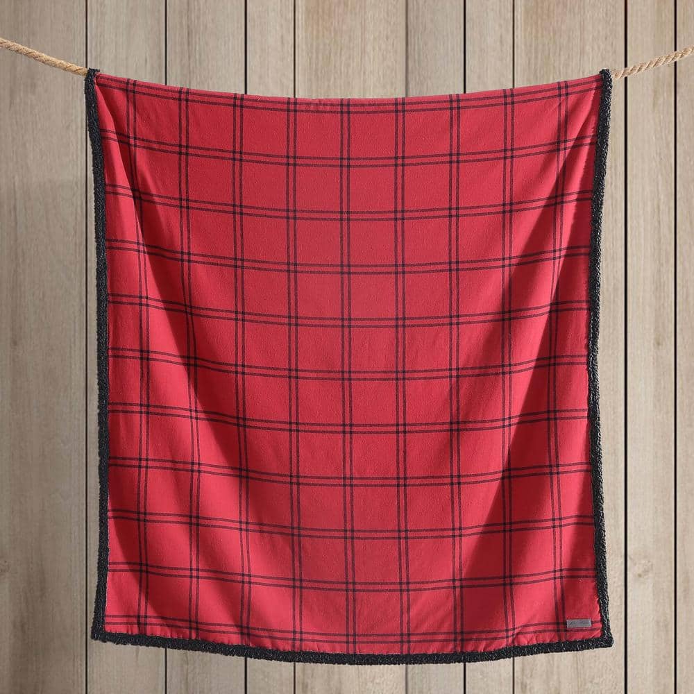 Red and Black Plaid Cotton Sherpa Reversible Throw Blanket