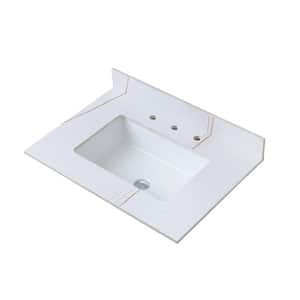 31 in. W x 22 in. D Sintered Stone White Rectangular Single Sink Bathroom Vanity Top in White