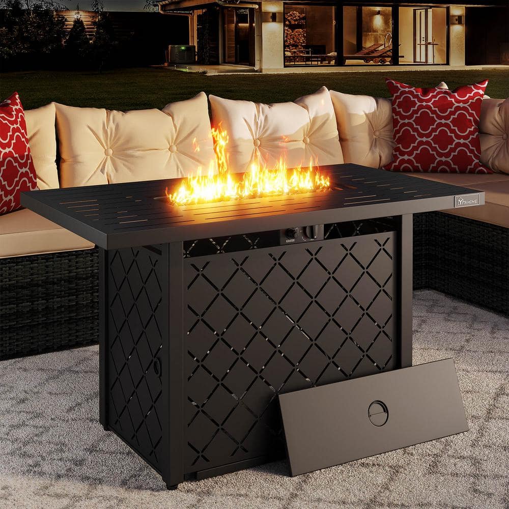 43-Inch Black Steel Propane Fire Pit Table with Ignition System