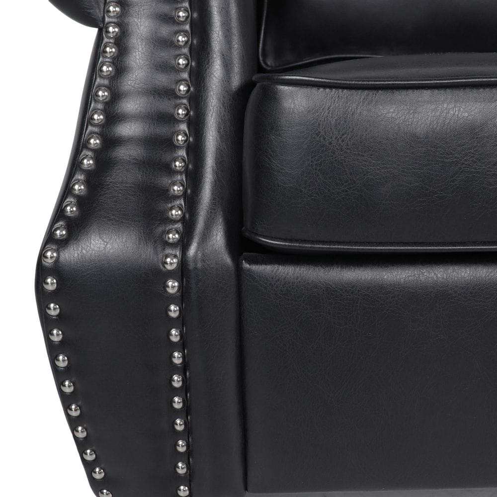 Midnight Black and Dark Brown Faux Leather Lawson Sofa with Nailhead Trim