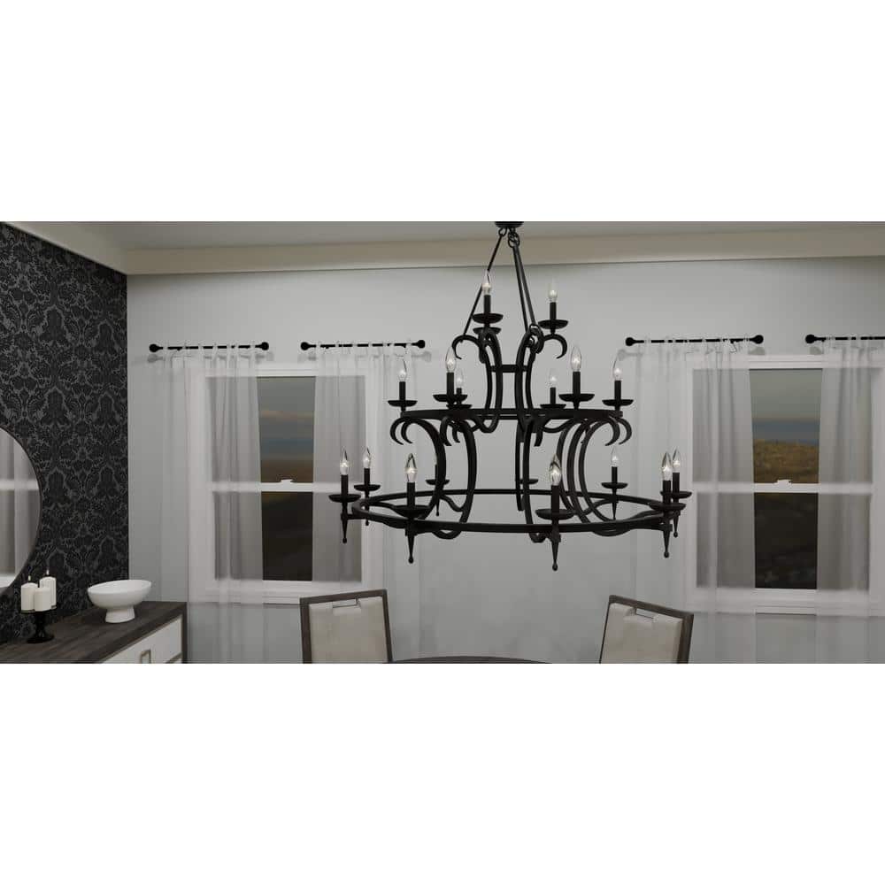 Octavia Black Iron 18-Light Candle Chandelier