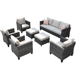 New Vultros Gray 7-Piece Wicker Outdoor Patio Conversation Seating Set with Beige Cushions