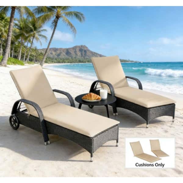 Beige 76 in. x 22.8 in. Replacement Outdoor Chaise Lounge Cushion
