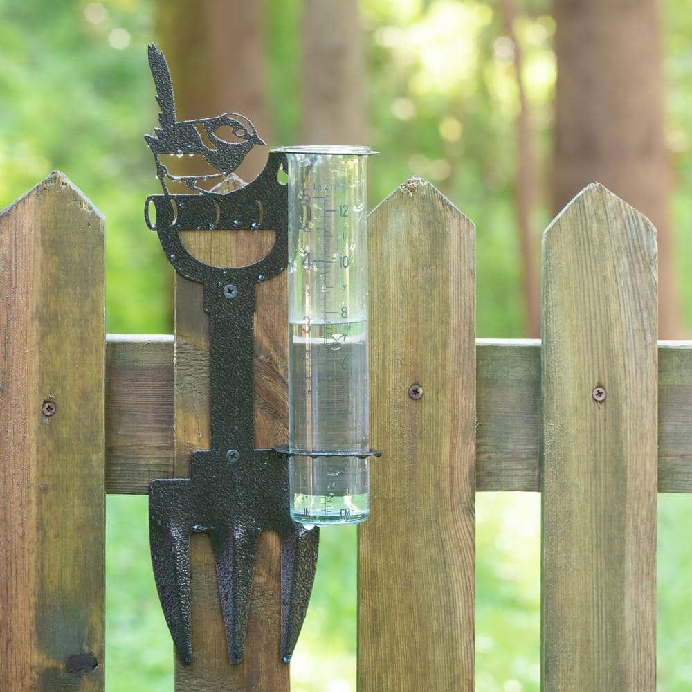 Hammered Bronze Metal Garden Rain Gauge with Glass Tube