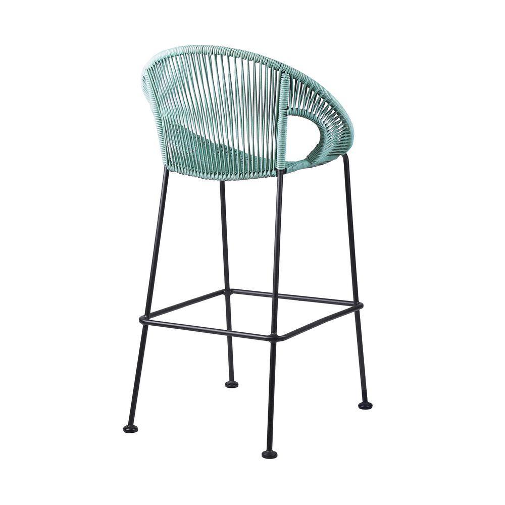 Modern Blue Regatta Rope & Steel Counter Stool, 25" Width