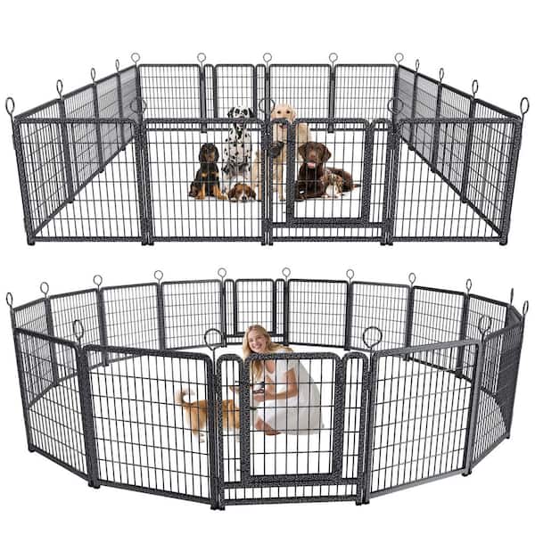 16-Panel Black Metal 40 in. H Extra Wide Dog Playpen