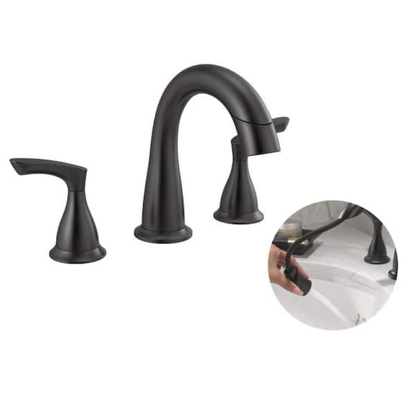 Broadmoor 8 in. Widespread Double Handle Pull-Down Spout Bathroom Faucet in Matte Black