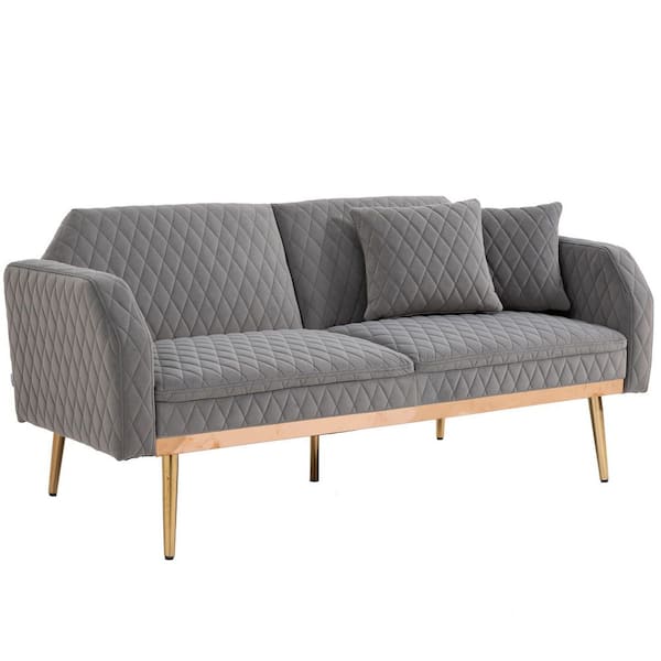 Angel Sar 66 in. Gray Velvet 2 Seat Loveseat with Adjustable Backrest