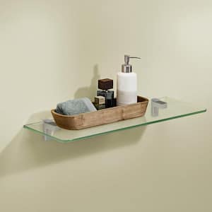 GLASSLINE 23.6 in. x 11.8 in. x 0.31 in. Clear Glass Decorative Wall Shelf without Brackets